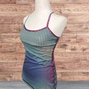 Lululemon Women's Size 4 Racerback Tank Blue Built in Sports Bra Multi Polka Dot